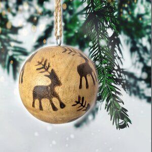 Reindeer Wooden Bauble Rustic Christmas Tree Ornament